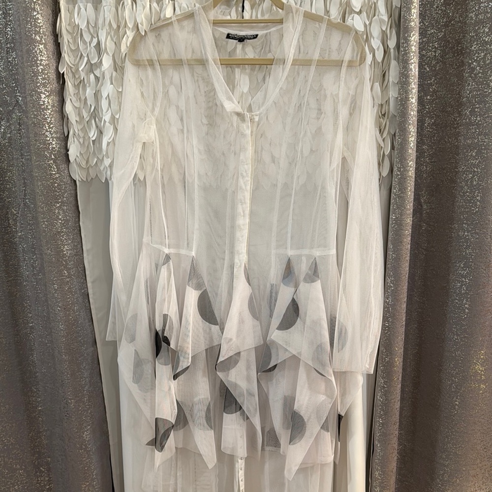 KokomarinA: Sheer White and Gray Polka Dot Dress-or can be worn over slip:jeans